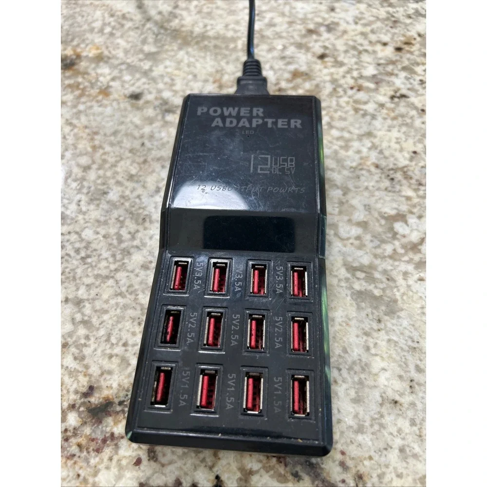 12 Port USB Charging Station Multi Port Power Adapter Hub W-858 Black